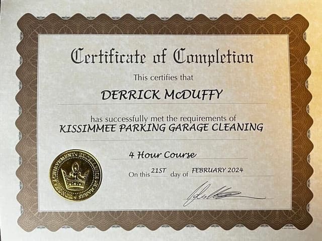 Kissimmee Parking Garage Cleaning Certification